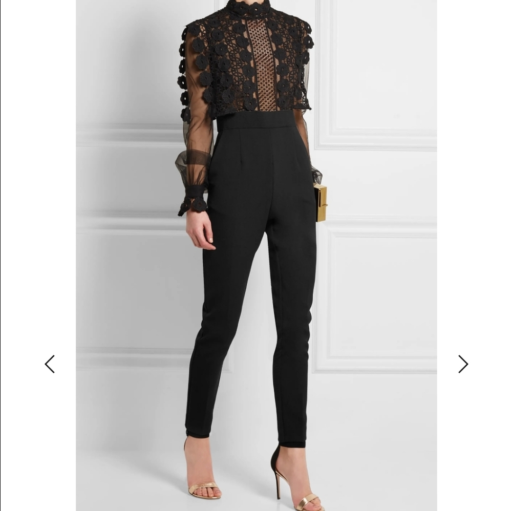 Self-Portrait Guipure Sheer-Trimmed Jumpsuit